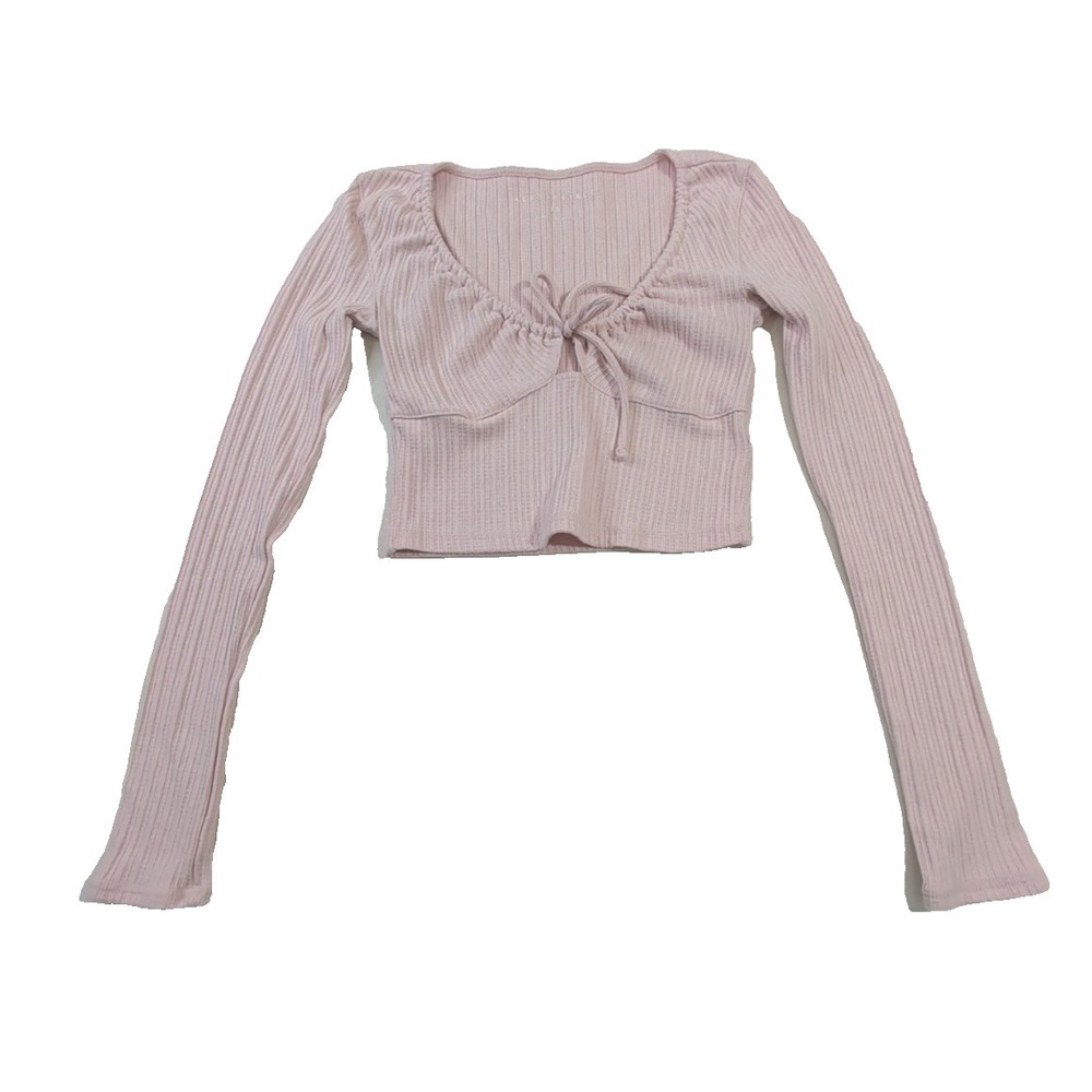 Aeropostale Babydoll Cropped Top Womens XS Pink Ribbed Milkmaid Fairy Coquette